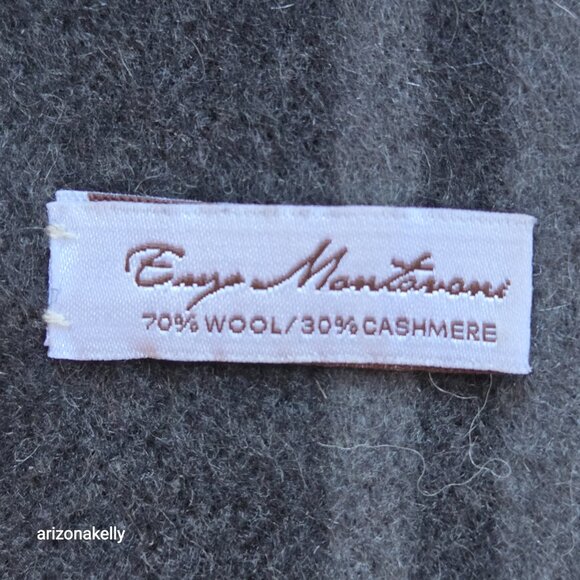 Enzo Mantovani Wool Cashmere Woven Plaid Scarf Black Grey - Picture 2 of 8